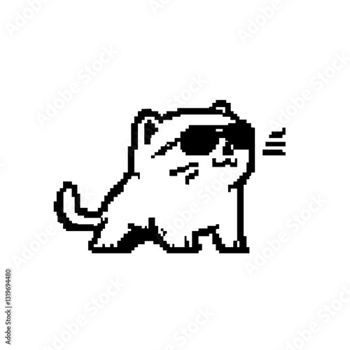 Cool pixel art cat with sunglasses, retro 8-bit style illustration