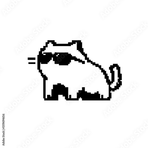 Cool pixel art cat with sunglasses, retro 8-bit style illustration