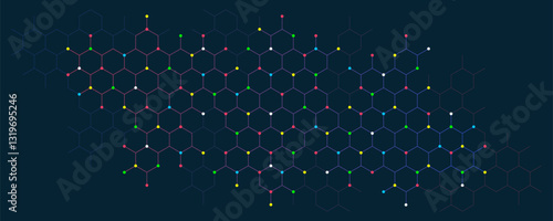 Genetic engineering and molecular structure, hexagon DNA network, science chemical and biotechnology concept, innovation technology, healthcare, and medicine design.