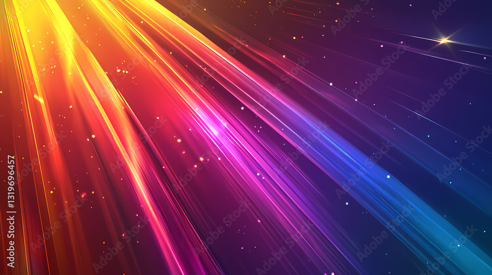Obraz premium A futuristic color prism backdrop with angular prisms refracting vivid rainbow colors, with rays of light forming abstract patterns on a sleek, dark gradient background. Prism Light. Illustration