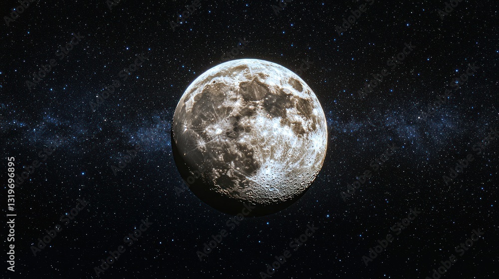 Obraz premium Full moon shining, cosmic backdrop, Milky Way