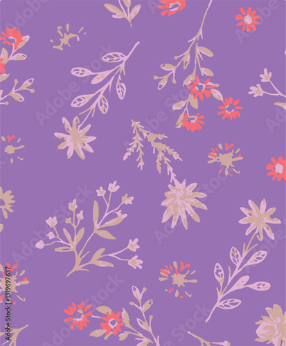 Spring Summer Bugs and Flowers Vector Seamless Pattern