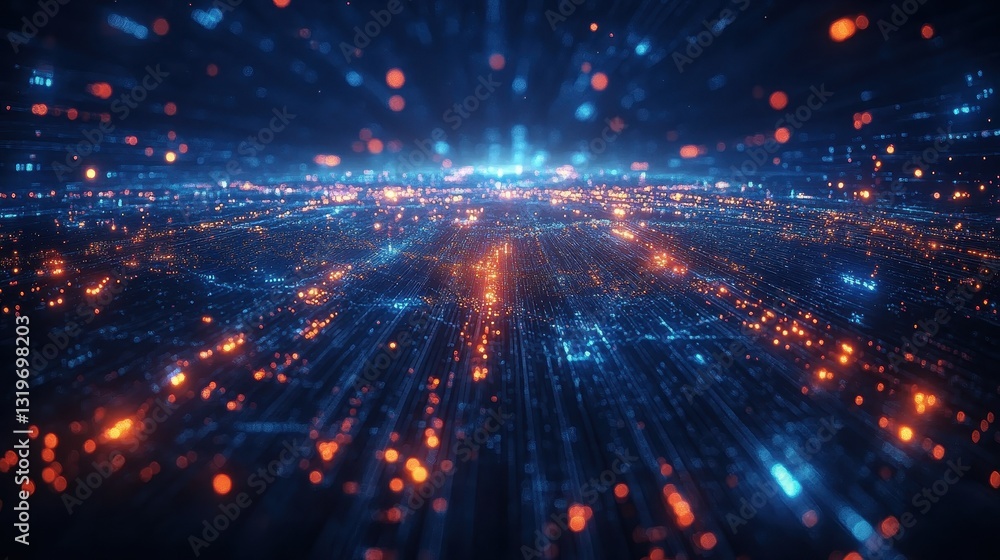 Fototapeta premium Futuristic digital landscape with glowing lights and dynamic patterns