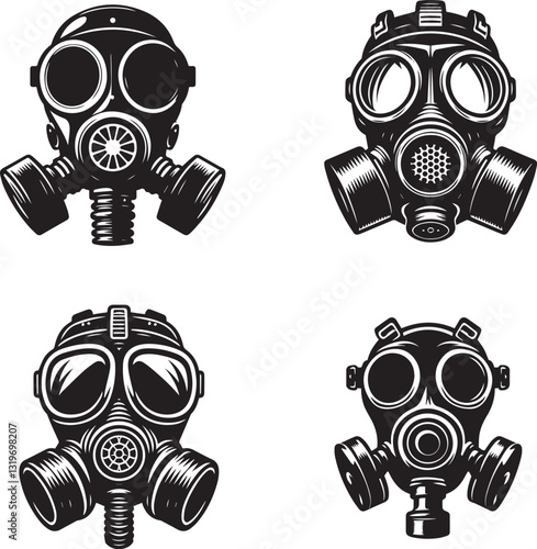 gas mask silhouette vector set