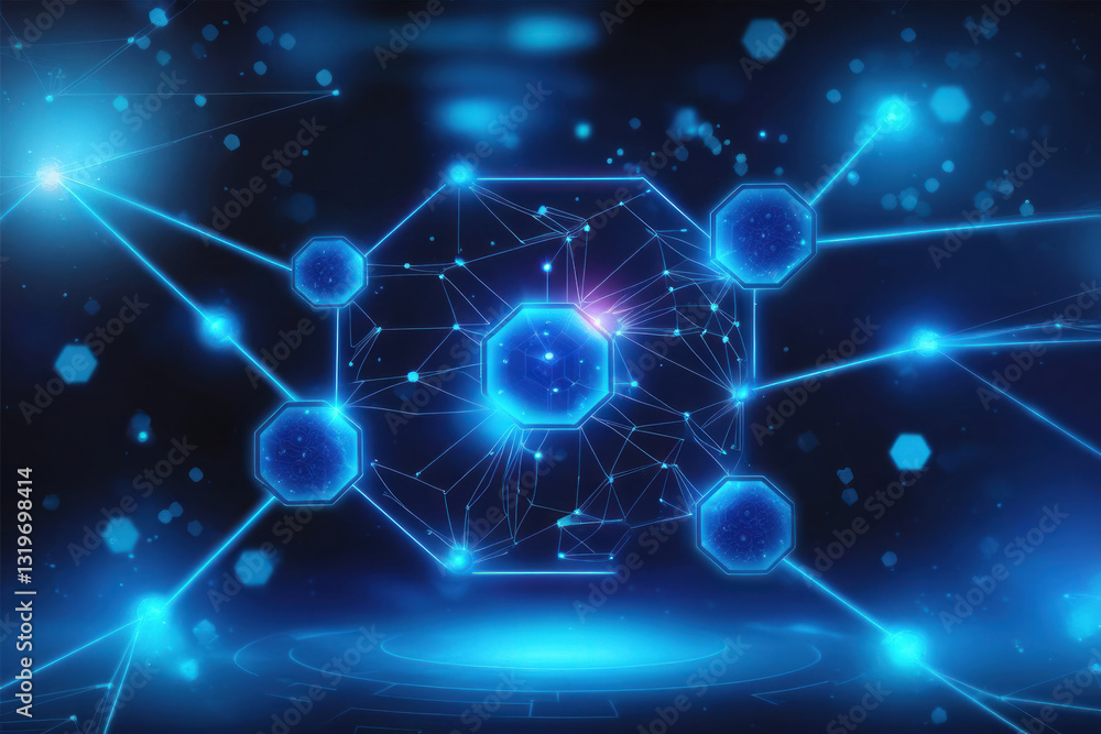 Obraz premium glowing blue futuristic digital network visualization, representing connectivity and advanced technology.