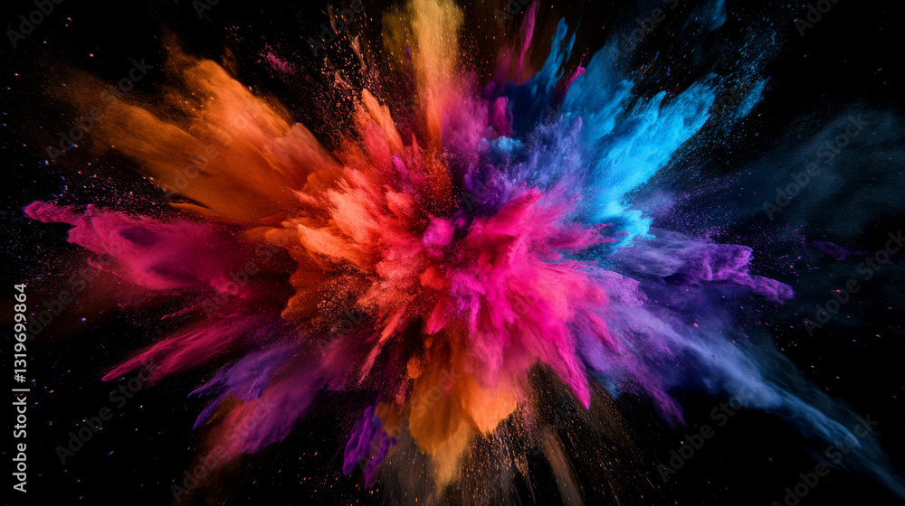 A computer-generated creative illustration with an explosion of colors set against a black background A computer-generated creative illustration with an explosion of colors set against a black background