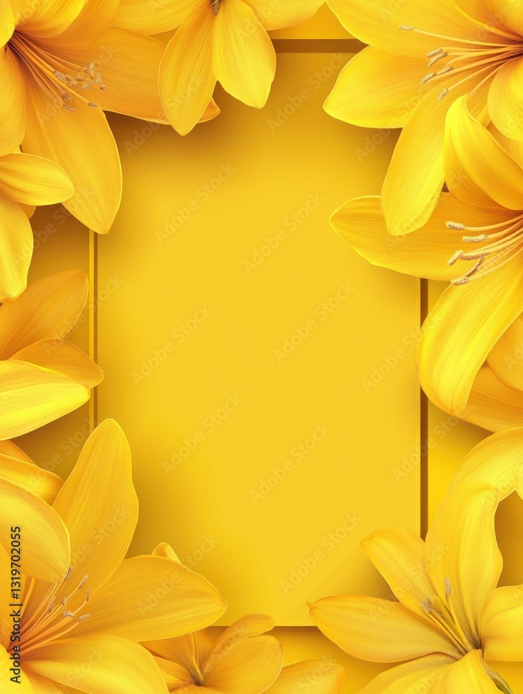 Obraz premium Banner with yellow flowers on isolated background. Postcard, card. Border frame with empty copy space for design or text.