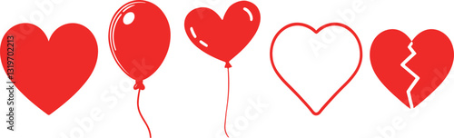 Valentine red heart icon set. Heart icons, love icon, red heart icon vector, heart icon.