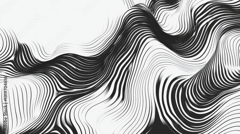 A monochrome vector design featuring wavy black and white lines on a white background, symbolizing digital communication, technology, and music A monochrome vector design featuring wavy black and white lines on a white background, symbolizing digital communication, technology, and music