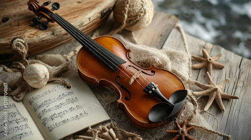 A nautical-themed product photo featuring a violin, representing the connection between spring, April, and music