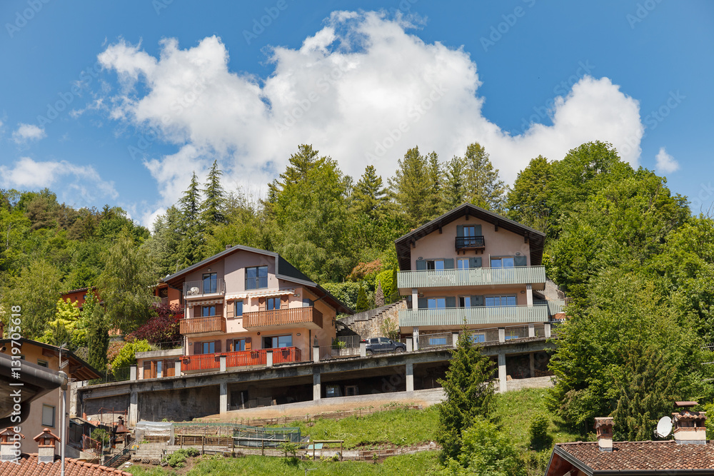Mountain village Ardesio. Aerial view. Lombardia, Italia. Mountain village Ardesio. Aerial view. Lombardia, Italia.