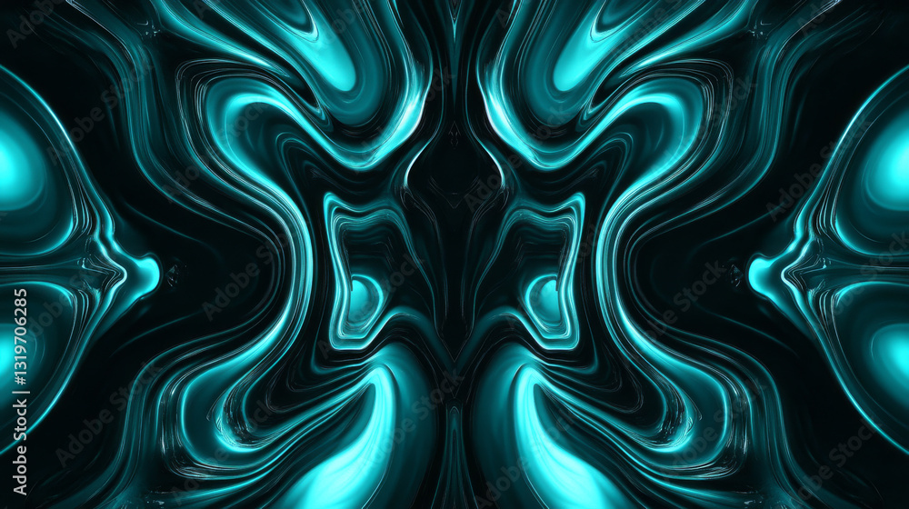 Obraz premium A visually dynamic abstract design of wavy turquoise lights against a dark backdrop, ideal for technology or music-related visuals