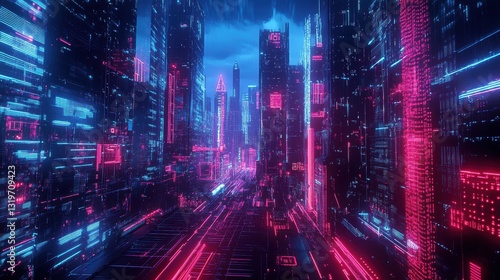 Wallpaper Mural AI-driven Futuristic Cyber City with Interconnected Torontodigital.ca