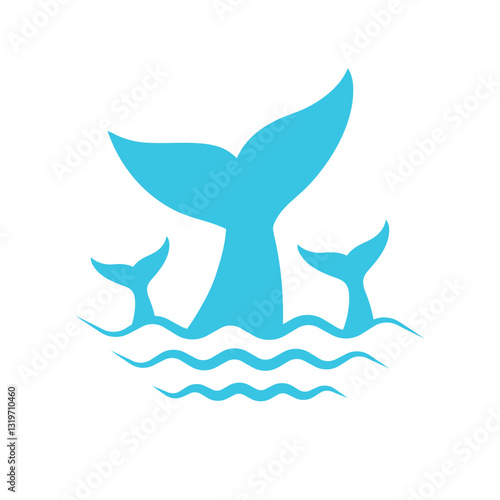 Whale, shark, fish tale vector icon set. and  Whale Tail logo