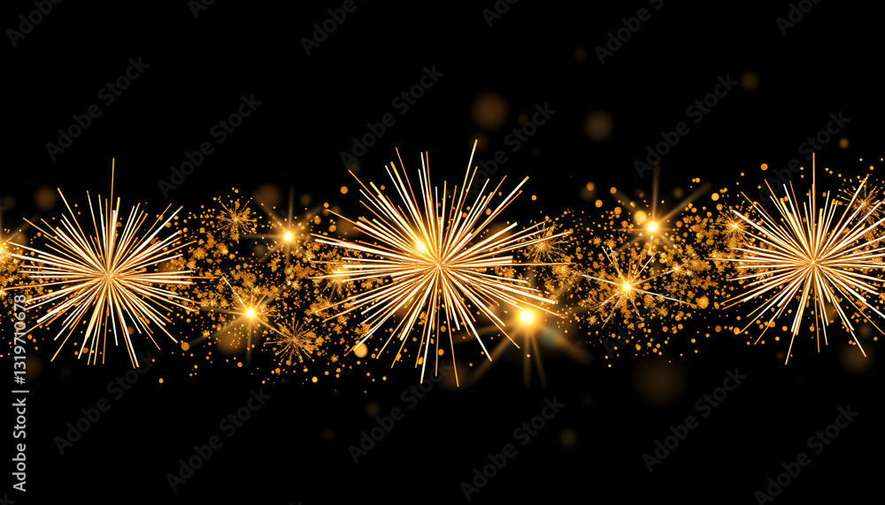 Naklejka premium abstract gold, black and gold glitter background with fireworks. christmas eve, 4th of july holiday concept , with white tonespng