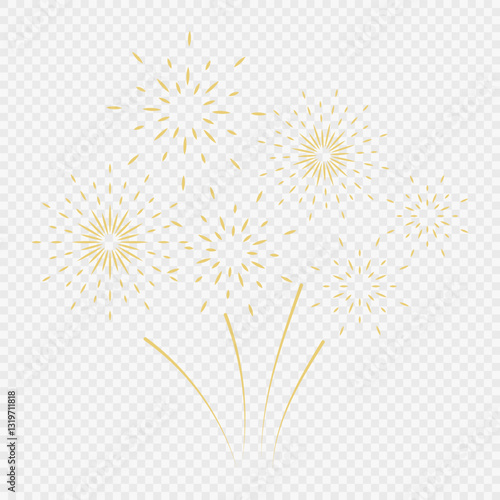 Vector illustration of fireworks, salute in gold color, star. Suitable for New Year, 4th of July, Diwali, Chinese New Year, Ramadan, Christmas, Halloween, party, festival. Banner, background