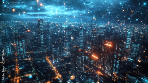 Wallpaper Mural AI-driven Smart City with Interconnected Digital Network. Torontodigital.ca