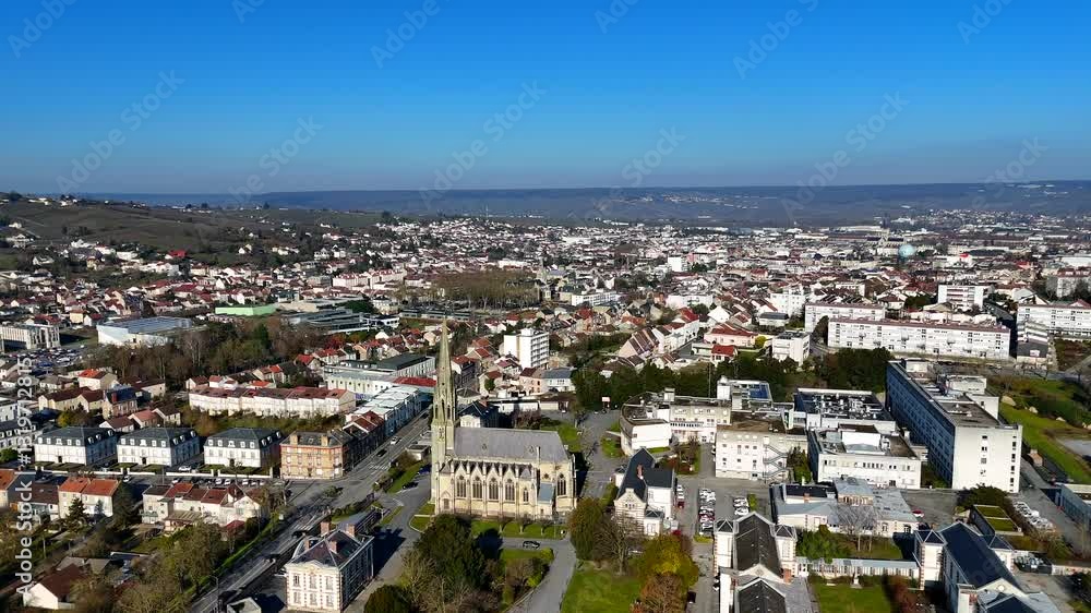 High-Angle Aerial View of Epernay with Gothic Church High-Angle Aerial View of Epernay with Gothic Church