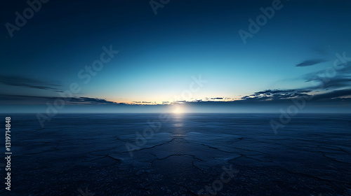Vast Dark Blue Ocean at Sunset with the Sun on the Horizon and a Few Clouds in the Sky