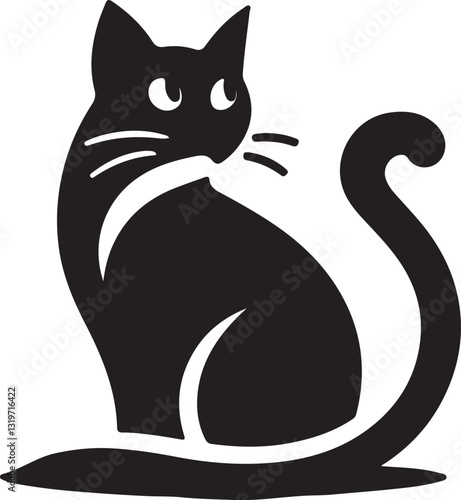 Vector cat silhouette black and white	