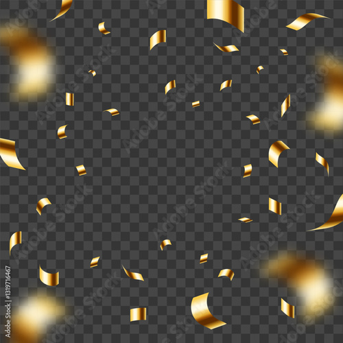 Golden confetti frame on transparent background