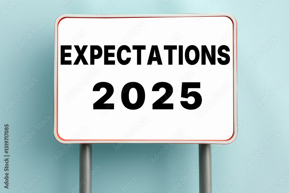 Expectations 2025 word text on sign symbolic background