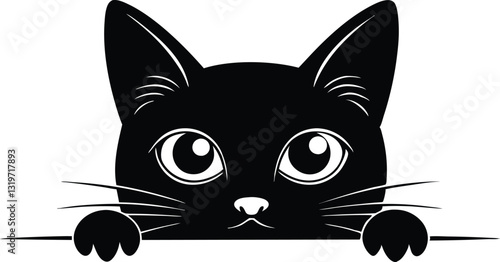 Peeking black cat silhouette vector,  peeking pet. Vector illustration 