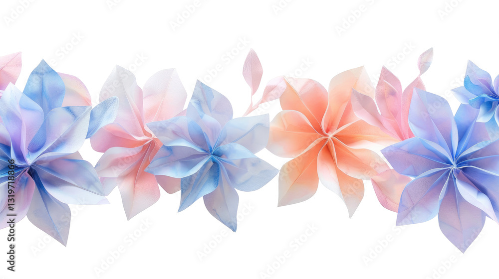Obraz premium soft watercolor flowers, pastel peach and blue tones on transparent background.