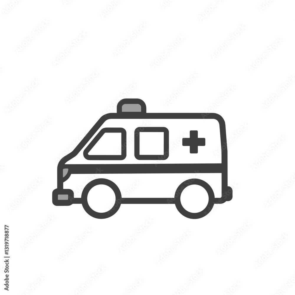 Ambulance minimalist icon in black and white design, emergency symbol Ambulance minimalist icon in black and white design, emergency symbol