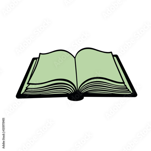 Book icon featuring open pages in green and black, intellectual design