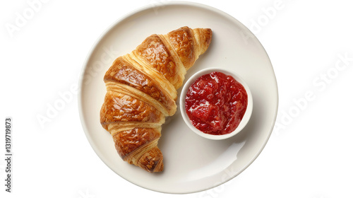 Croissant on plate isolated on transparent