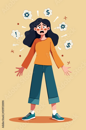 Thoughtful Woman Brainstorming Creative Solutions, Problem Solving and Organizing Tasks with a To-Do List in a Bright Office, Modern Vector Illustration for Business and Productivity