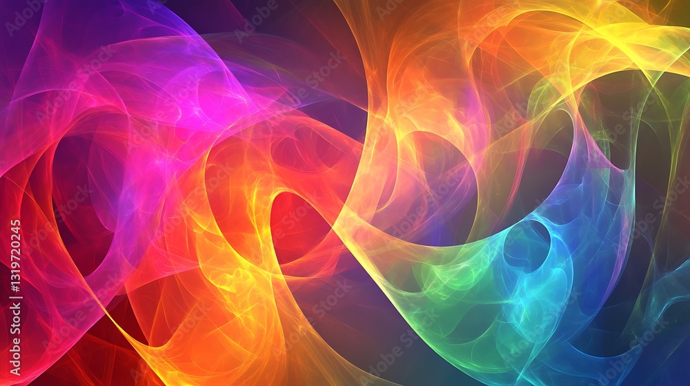 A vibrant abstract artwork showcasing flowing waves of blended colors A vibrant abstract artwork showcasing flowing waves of blended colors