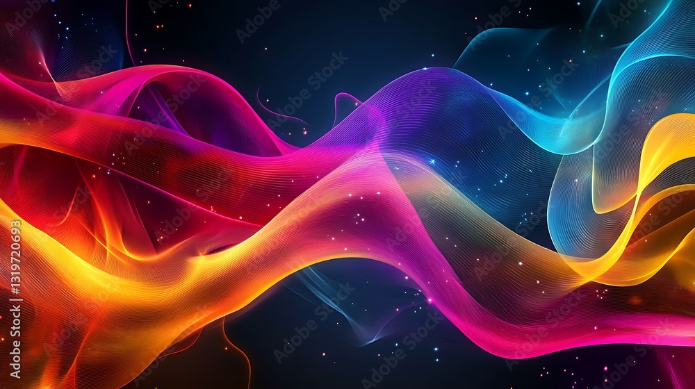 Obraz premium Colorful abstract waves flow smoothly across a dark gradient background