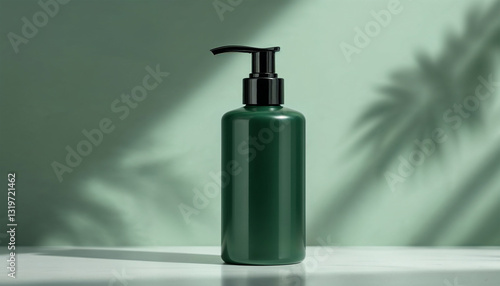 a dark green shampoo packaging bottle mockup with copy space