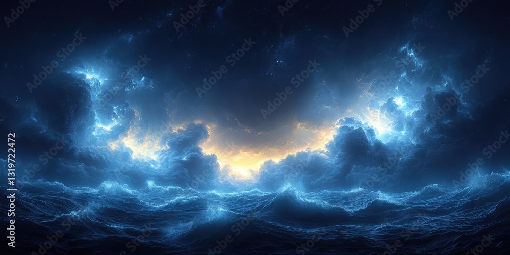 Fototapeta premium Dramatic ocean waves under stormy skies coastal scene nature wide view