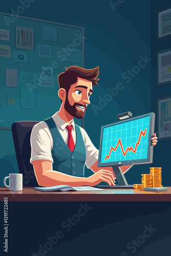 Financial Investment Analysis Growth Strategy Data Visualization, Business Trader Examining Market Trends, Strategic Planning Vector Illustration, Conceptual Finance Success Charts