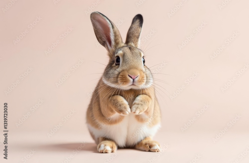 Fototapeta premium Adorable cute bunny folded his paws in front of him. Close-up. Happy Easter concept and idea