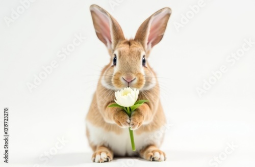 Wallpaper Mural Adorable cute bunny holding a flower in his paws. Foreground. Light background. Happy Easter concept and idea Torontodigital.ca