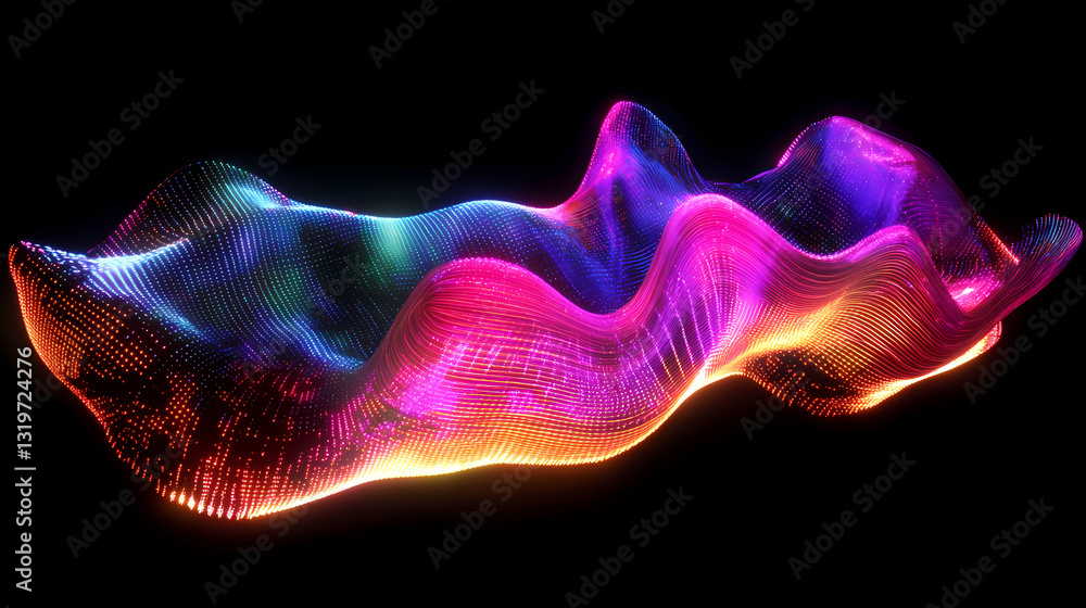 Abstract digital wave composed of luminous particles in vibrant neon hues. Vibrant Phosphor. Illustration Abstract digital wave composed of luminous particles in vibrant neon hues. Vibrant Phosphor. Illustration