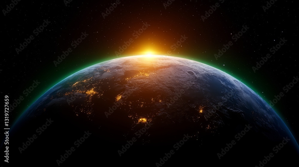 Obraz premium Close up of the Earth with the sun rising over it. Concept of awe and wonder at the beauty of the natural world
