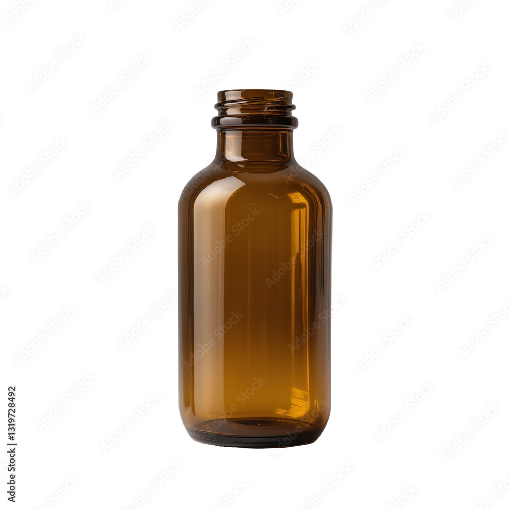 Empty Amber Glass Bottle Isolated on Transparent Background. Empty Amber Glass Bottle Isolated on Transparent Background.