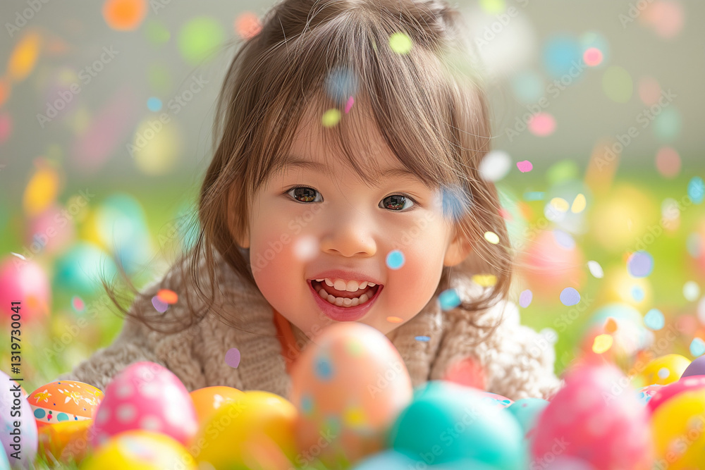 Smiling children enjoying Easter Celebration with Colorful Eggs on a Sunny Day Outdoors Smiling children enjoying Easter Celebration with Colorful Eggs on a Sunny Day Outdoors