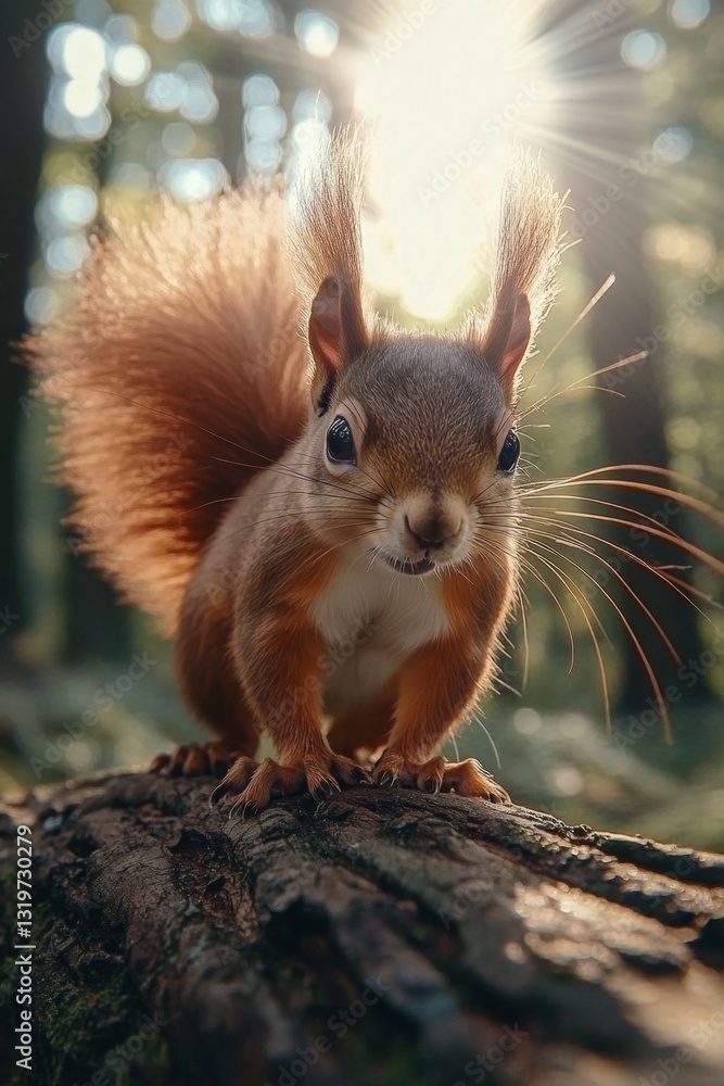 Obraz premium Red Squirrel in Sunlight