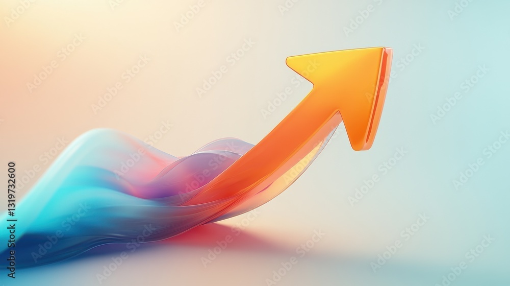 A dynamic 3D arrow in gradient orange and blue colors representing upward growth on a white background A dynamic 3D arrow in gradient orange and blue colors representing upward growth on a white background