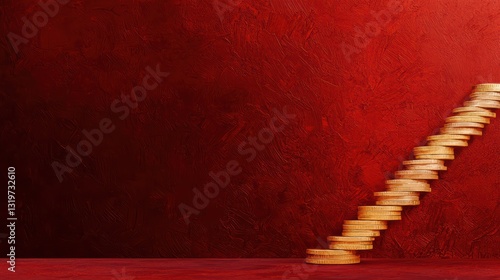 Stacked Coins Representing Financial Growth with Red Textured Background for Conceptual Use