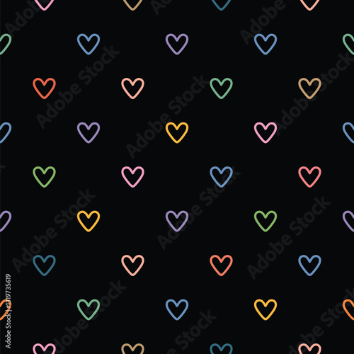 Rainbow Heart Pattern, Neon Light, Line Art, Kawaii Style