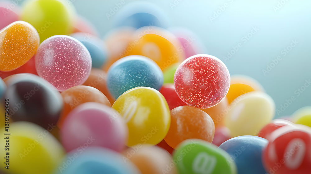 Close Up of Vibrant Multicolored Candies With A Sugar Coating In A Blurred Background Macro Photography