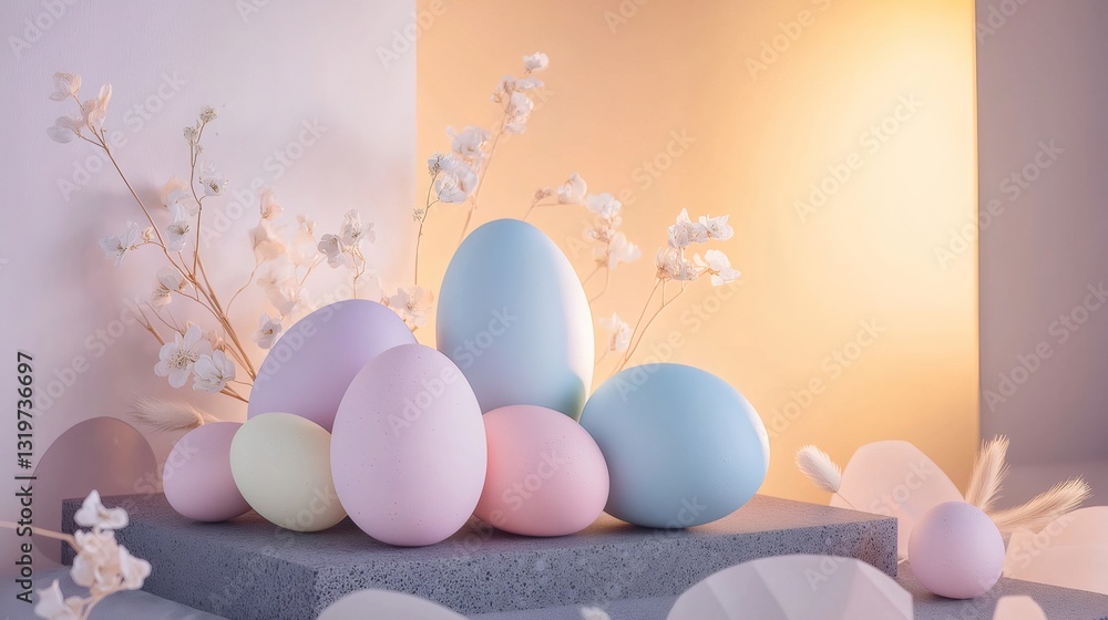 Fototapeta premium Pastel colored easter eggs celebrating spring festivities. Generative ai illustrations