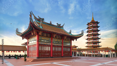 The Chin Swee Caves Temple in Genting Highlands, Malaysia, is renowned for its exquisite architecture, intricate design, and serene ambiance, set against the backdrop of tranquil skies